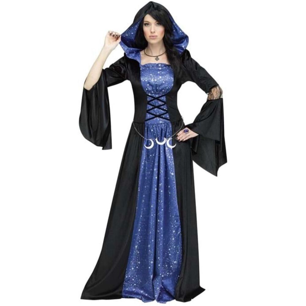 Fun World Women's Gothic Witch Hooded Maxi Dress Black Size M (8/10)